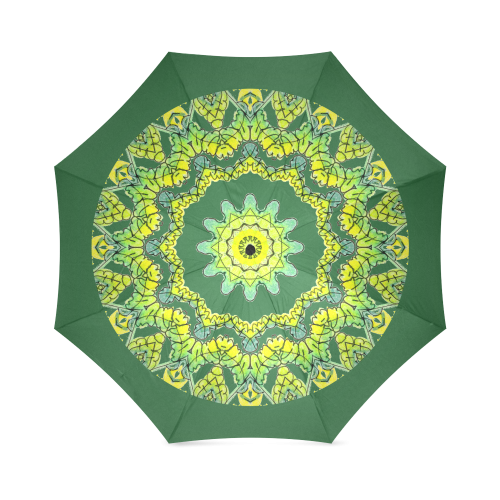 Glowing Green Leaves Flower Arches Star Mandala Dark Green Foldable Umbrella (Model U01)