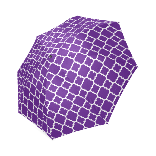royal purple white quatrefoil classic pattern Foldable Umbrella (Model U01)