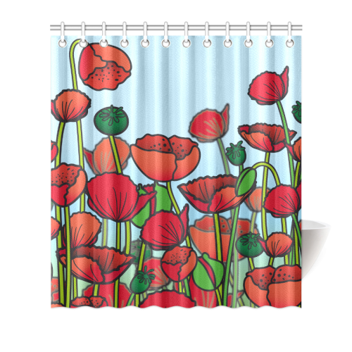 field of poppy flowers red floral Shower Curtain 66"x72"