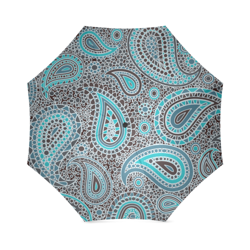 blue paisley mosaic design Foldable Umbrella (Model U01)