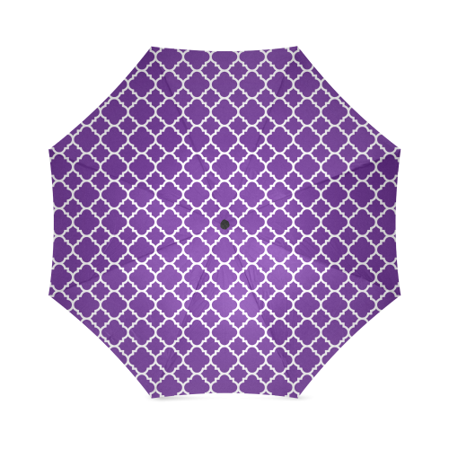 royal purple white quatrefoil classic pattern Foldable Umbrella (Model U01)