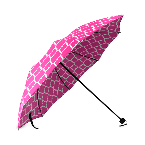 hot pink white quatrefoil classic pattern Foldable Umbrella (Model U01)