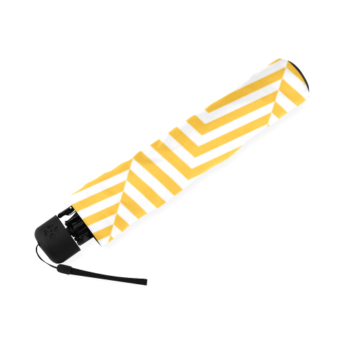 sunny yellow and white classic chevron pattern Foldable Umbrella (Model U01)