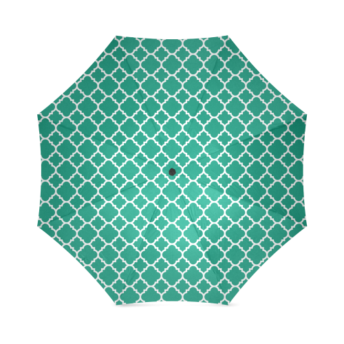 emerald green white quatrefoil classic pattern Foldable Umbrella (Model U01)