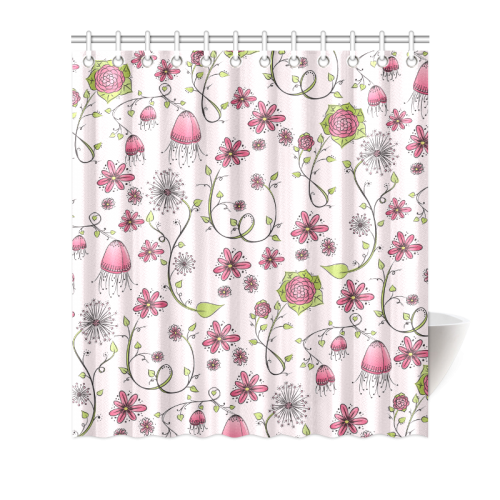 pink fantasy doodle flower pattern Shower Curtain 66"x72"