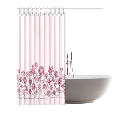 pink doodle flower field Shower Curtain 66"x72"
