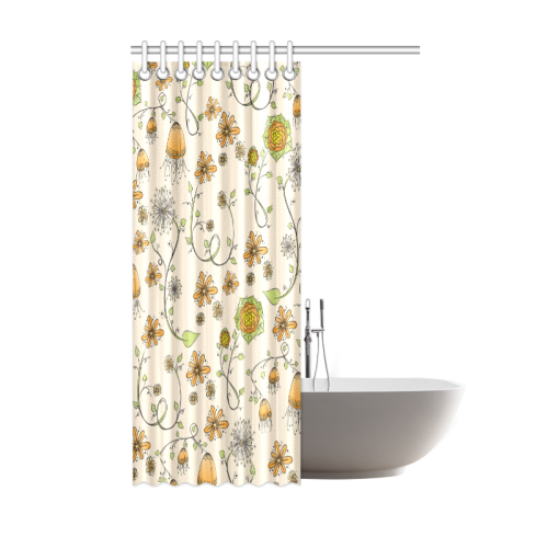 yellow orange fantasy doodle flower pattern Shower Curtain 48"x72"