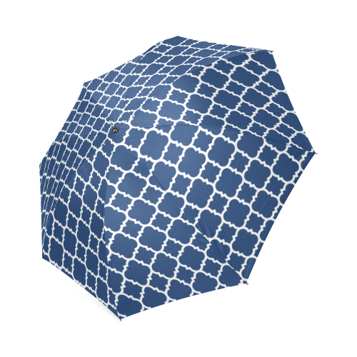 dark blue white quatrefoil classic pattern Foldable Umbrella (Model U01)