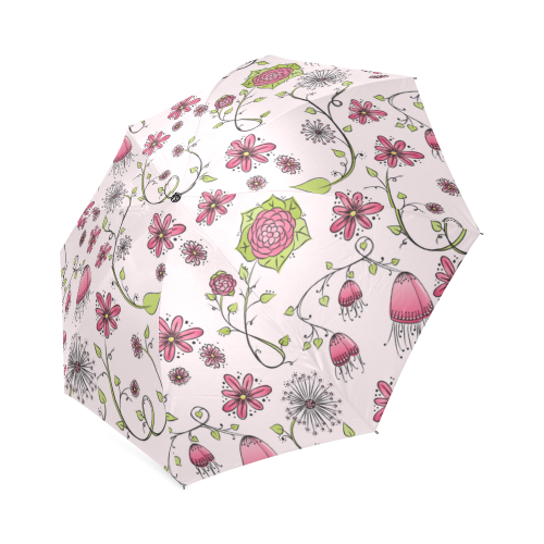 pink fantasy doodle flower pattern Foldable Umbrella (Model U01)