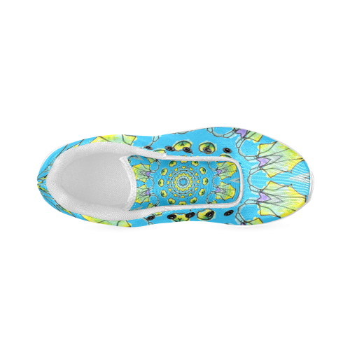 Yellow, Green, Purple Flowers, Leaves Mandala Aqua Men’s Running Shoes (Model 020)