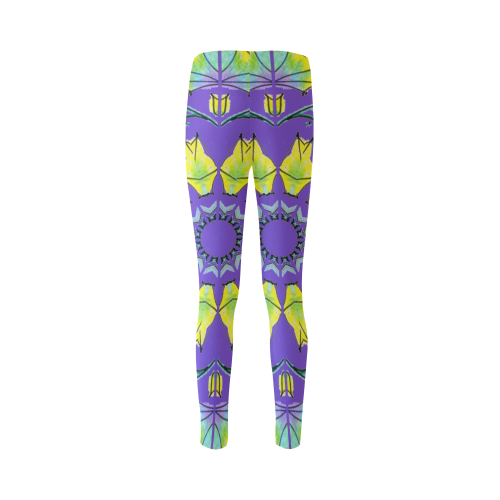 Yellow Green Purple Flowers Leaves Wheel Mandala Purple Cassandra Women's Leggings (Model L01)