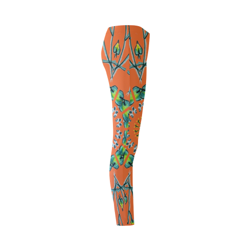 Glowing Green Flower Vines Branches Matrix Mandala Orange Cassandra Women's Leggings (Model L01)