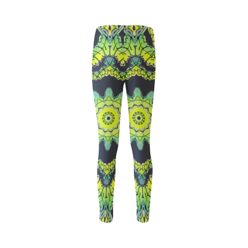 Glowing Green Leaves Flower Arches Star Mandala Black Cassandra Women's Leggings (Model L01)