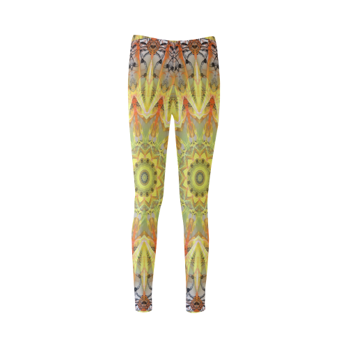 Golden Feathers Orange Flames Abstract Lattice Cassandra Women's Leggings (Model L01)