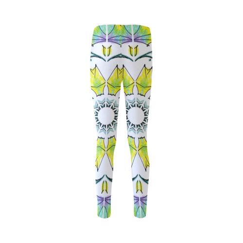 Yellow Green Purple Flowers Leaves Wheel Mandala Cassandra Women's Leggings (Model L01)