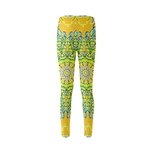 Lime Green Yellow Leaves Star Matrix Mandala Gold Cassandra Women's Leggings (Model L01)