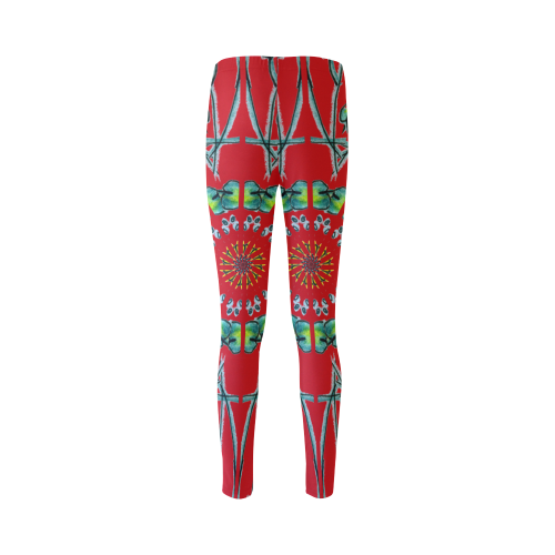 Glowing Green Flower Vines Branches Matrix Mandala Red Cassandra Women's Leggings (Model L01)