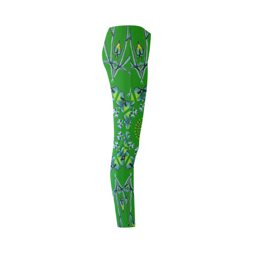 Glowing Green Flower Vines Branches Matrix Mandala Green Cassandra Women's Leggings (Model L01)