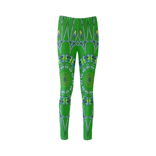 Glowing Green Flower Vines Branches Matrix Mandala Green Cassandra Women's Leggings (Model L01)