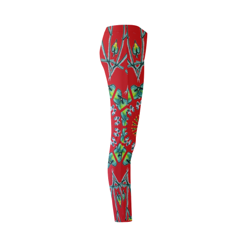 Glowing Green Flower Vines Branches Matrix Mandala Red Cassandra Women's Leggings (Model L01)