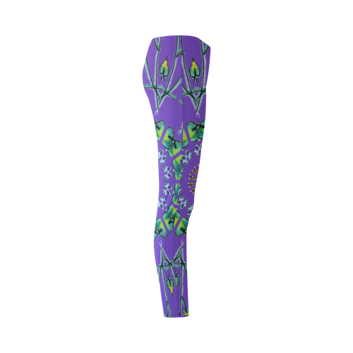 Glowing Green Flower Vines Branches Matrix Mandala Purple Cassandra Women's Leggings (Model L01)