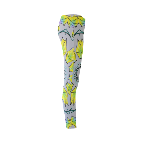 Yellow Green Purple Flowers Leaves Wheel Mandala Gray Cassandra Women's Leggings (Model L01)