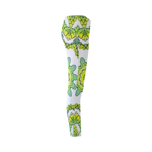 Glowing Green Leaves Flower Arches Star Mandala Cassandra Women's Leggings (Model L01)