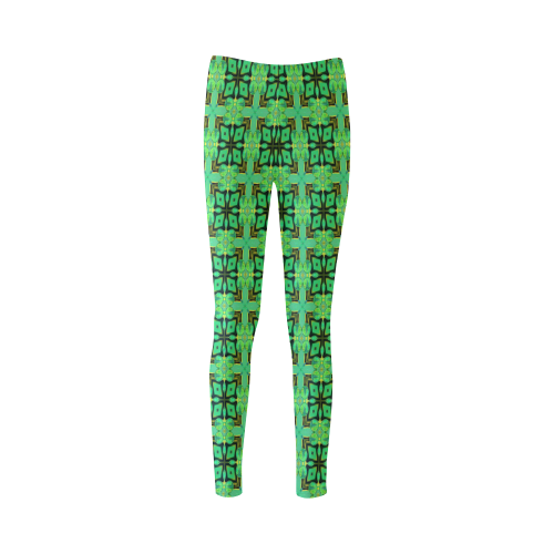 Green Gold Moroccan Lattice Diamonds Quilt Cassandra Women's Leggings (Model L01)