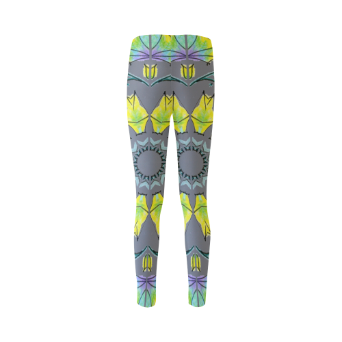 Yellow Green Purple Flowers Leaves Wheel Mandala Dark Gray Cassandra Women's Leggings (Model L01)