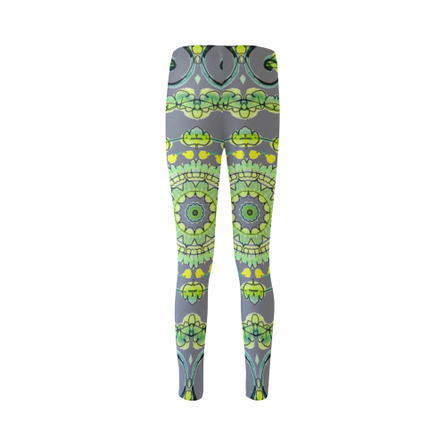Green Lace Flowers, Leaves Mandala Design Gray Cassandra Women's Leggings (Model L01)