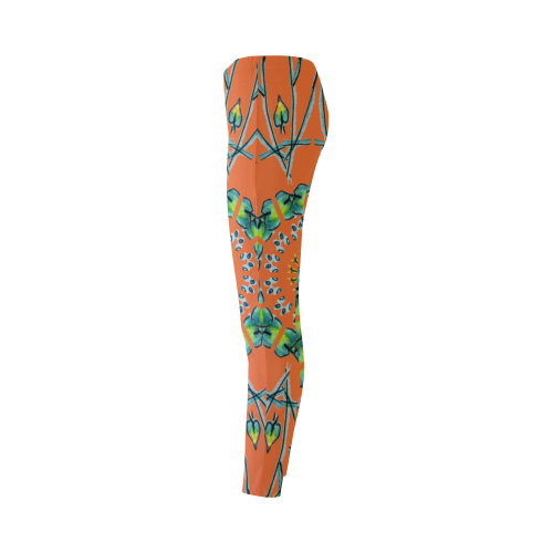 Glowing Green Flower Vines Branches Matrix Mandala Orange Cassandra Women's Leggings (Model L01)