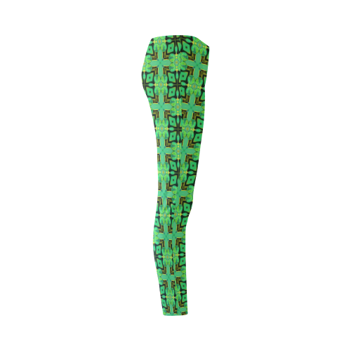 Green Gold Moroccan Lattice Diamonds Quilt Cassandra Women's Leggings (Model L01)