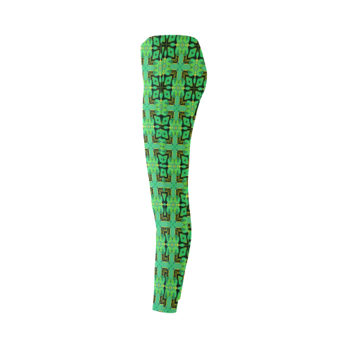 Green Gold Moroccan Lattice Diamonds Quilt Cassandra Women's Leggings (Model L01)