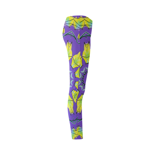 Yellow Green Purple Flowers Leaves Wheel Mandala Purple Cassandra Women's Leggings (Model L01)