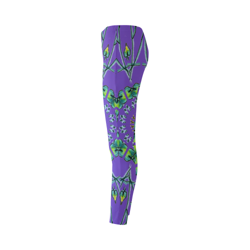 Glowing Green Flower Vines Branches Matrix Mandala Purple Cassandra Women's Leggings (Model L01)