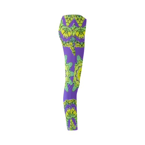 Glowing Green Leaves Flower Arches Star Mandala Purple Cassandra Women's Leggings (Model L01)