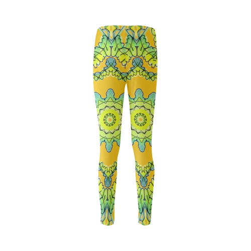 Glowing Green Leaves Flower Arches Star Mandala Gold Cassandra Women's Leggings (Model L01)