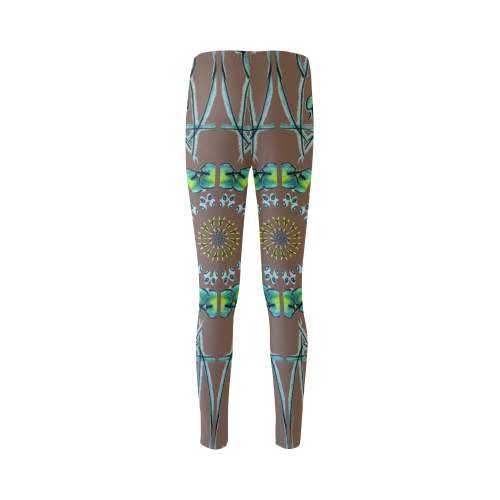 Glowing Green Flower Vines Branches Matrix Mandala Dark Brown Cassandra Women's Leggings (Model L01)