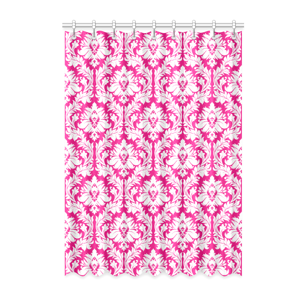 damask pattern hot pink and white Window Curtain 52" x 72"(One Piece