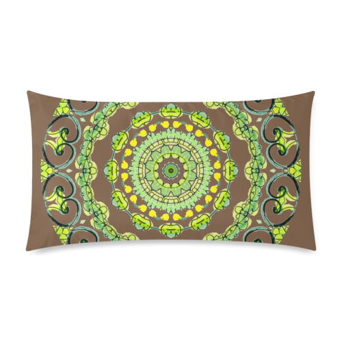 Green Lace Flowers, Leaves Mandala Design Dark Brown Custom Rectangle Pillow Case 20"x36" (one side)