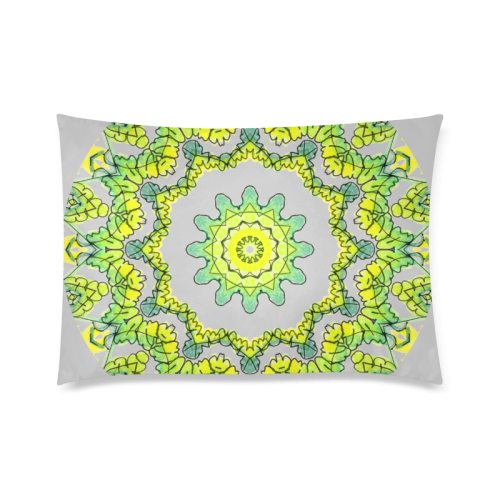 Glowing Green Leaves Flower Arches Star Mandala Gray Custom Zippered Pillow Case 20"x30" (one side)