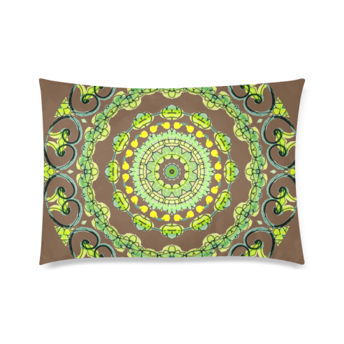Green Lace Flowers, Leaves Mandala Design Dark Brown Custom Zippered Pillow Case 20"x30" (one side)