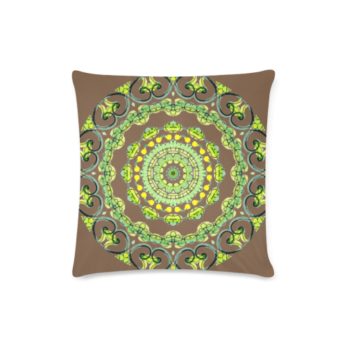 Green Lace Flowers, Leaves Mandala Design Dark Brown Custom Zippered Pillow Case 16"x16"(Twin Sides)