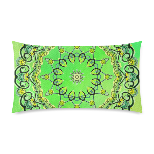 Delicate Yellow Green Flowers, Leaves Mandala Custom Rectangle Pillow Case 20"x36" (one side)