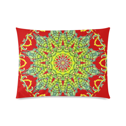 Lime Green Yellow Leaves Star Matrix Mandala Red Custom Picture Pillow Case 20"x26" (one side)
