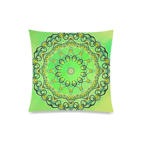 Delicate Yellow Green Flowers, Leaves Mandala Custom Zippered Pillow Case 20"x20"(One Side)
