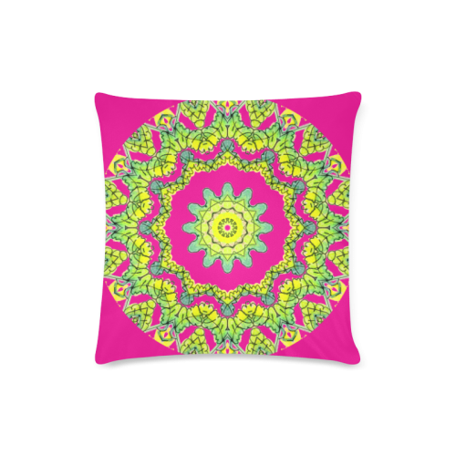Glowing Green Leaves Flower Arches Star Mandala Pink Custom Zippered Pillow Case 16"x16"(Twin Sides)