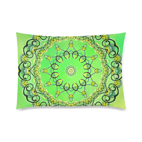 Delicate Yellow Green Flowers, Leaves Mandala Custom Zippered Pillow Case 20"x30" (one side)