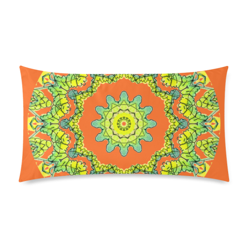 Glowing Green Leaves Flower Arches Star Mandala Orange Custom Rectangle Pillow Case 20"x36" (one side)