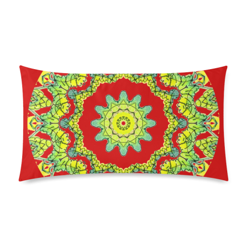Glowing Green Leaves Flower Arches Star Mandala Red Custom Rectangle Pillow Case 20"x36" (one side)